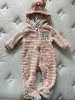 Disney Light Pink Plush Hooded Footie with Minnie Patch